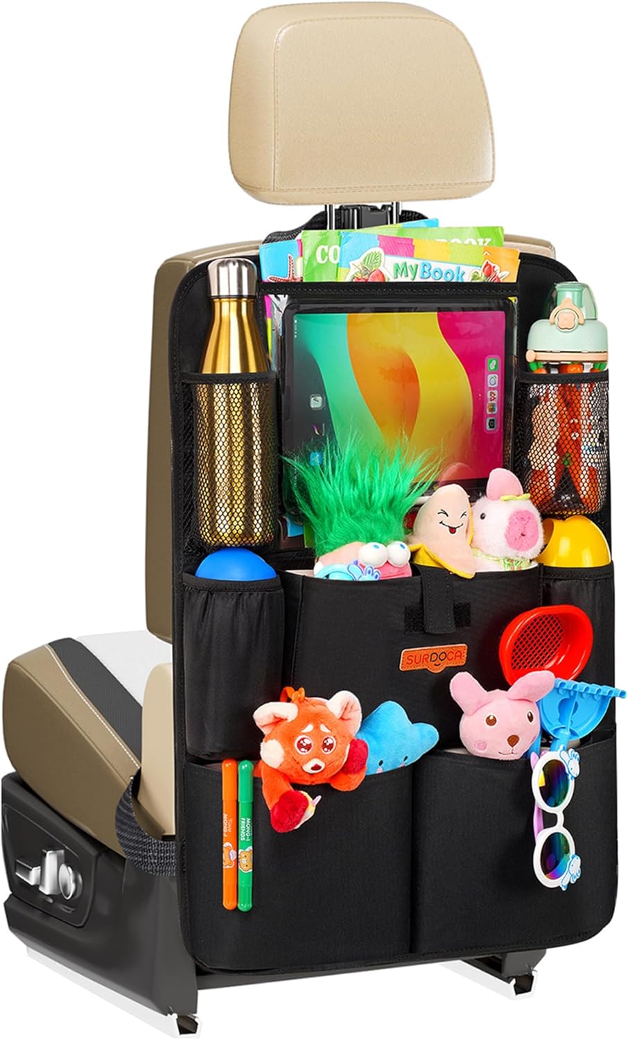 SURDOCA Backseat Car Organizer,4th Gen Back Seat Protector with 11 Inch Tablet Holder, 8 Pockets,Car Storage Accessories Back Seat Organizer for Kids
