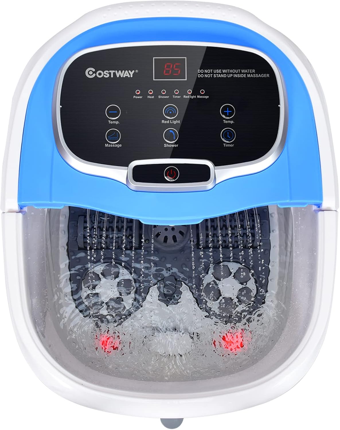COSTWAY Foot Spa/Bath Massager, with Motorized Rollers, Shiatsu Massage, Shower, Heat, Red Light, Temperature Control, Timer, LED Display, Drainage Pipe for Foot Stress Relief (Blue)