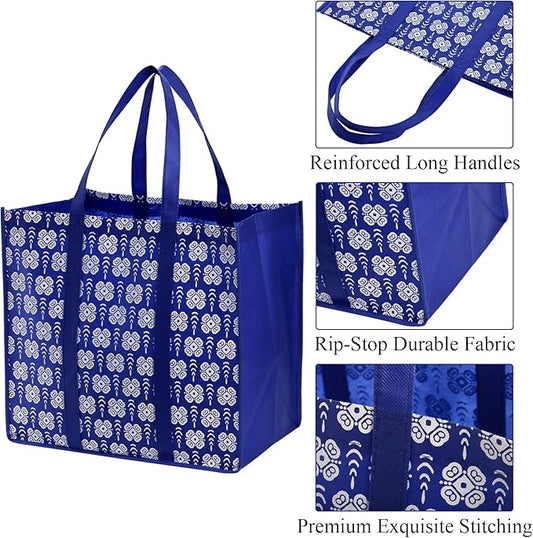 Frcctre 12 Pack Reusable Grocery Bags, Large Foldable Shopping Tote Bags with Long Handles Heavy Duty Reusable Bags for Shopping Groceries Clothes - 6 Assorted Colors