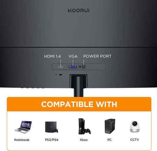 KOORUI 24 inch Curved Monitor, Full HD 1080P Curved Computer Monitor, 1500R, 75Hz Monitor, HDMI VGA, Tilt Adjustment, LCD Monitor, Eye Care, Black 24N5CA - PuriLite