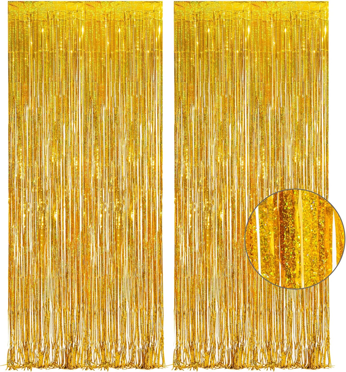 GREATRIL Iridescent Party Tinsel Fringe Backdrop Decorations - Holographic Foil Streamers Curtain for Mermaid/Under The Sea/Frozen/Ocean/Disco/Birthday Themed 3.2ft x 6.5ft - 2 PCS