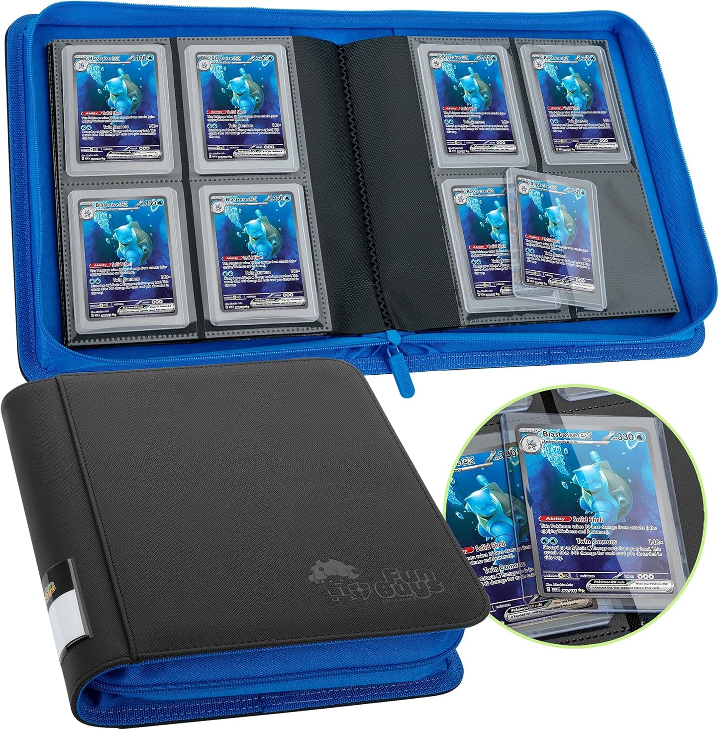 FunGuys Toploader Binder, Trading Card Binder Storage,128 4 Pocket Top Loader Pokemon Binder, Card Collection Yugioh Cards, MTG, TCG, Folders for Trading Cards