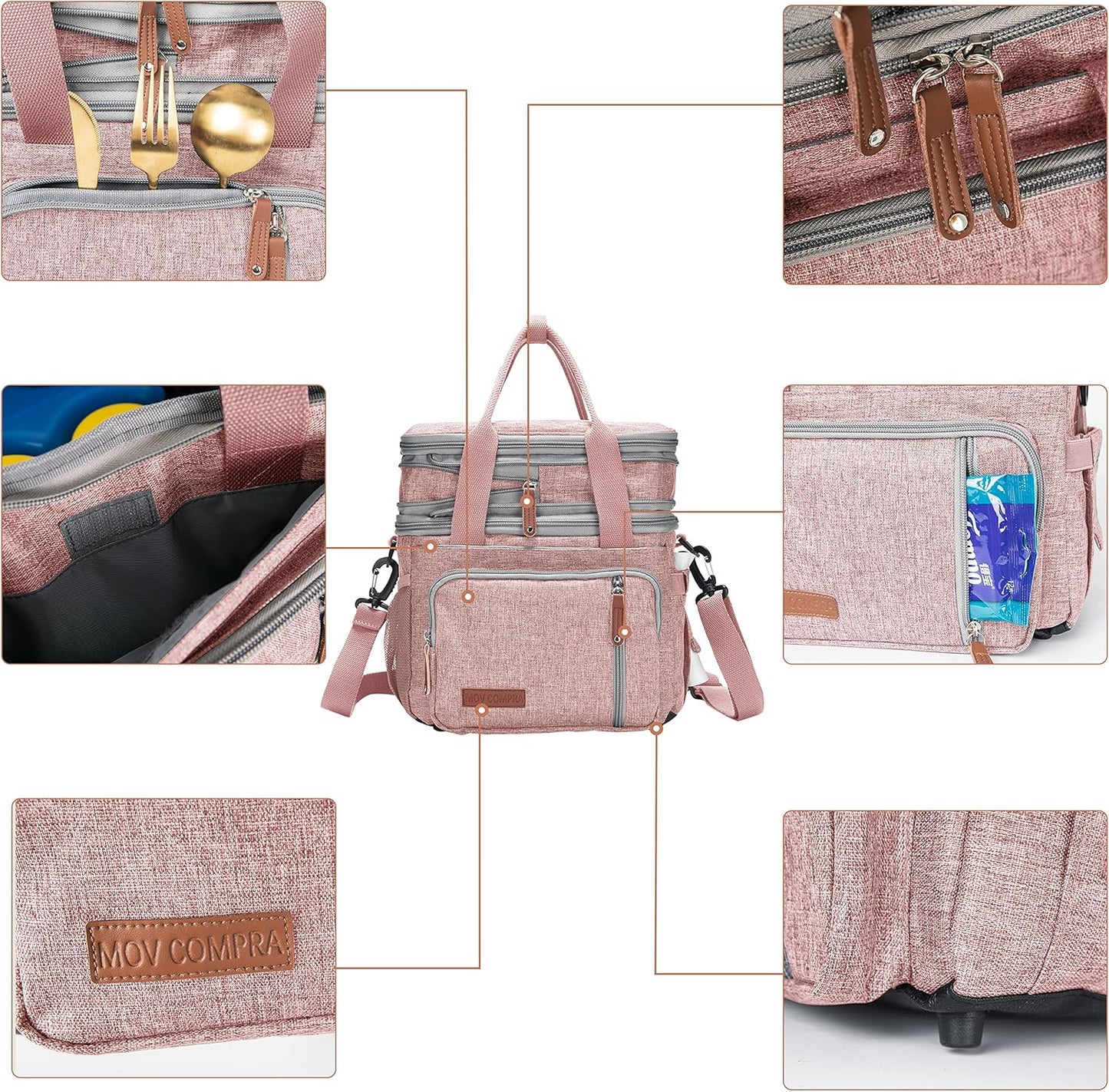 Lunch Bag Women Insulated Lunch Box for Work, Purple Expandable Large Lunch Bags, Leakproof Double Deck Lunch Box Cooler Bag(Purple)