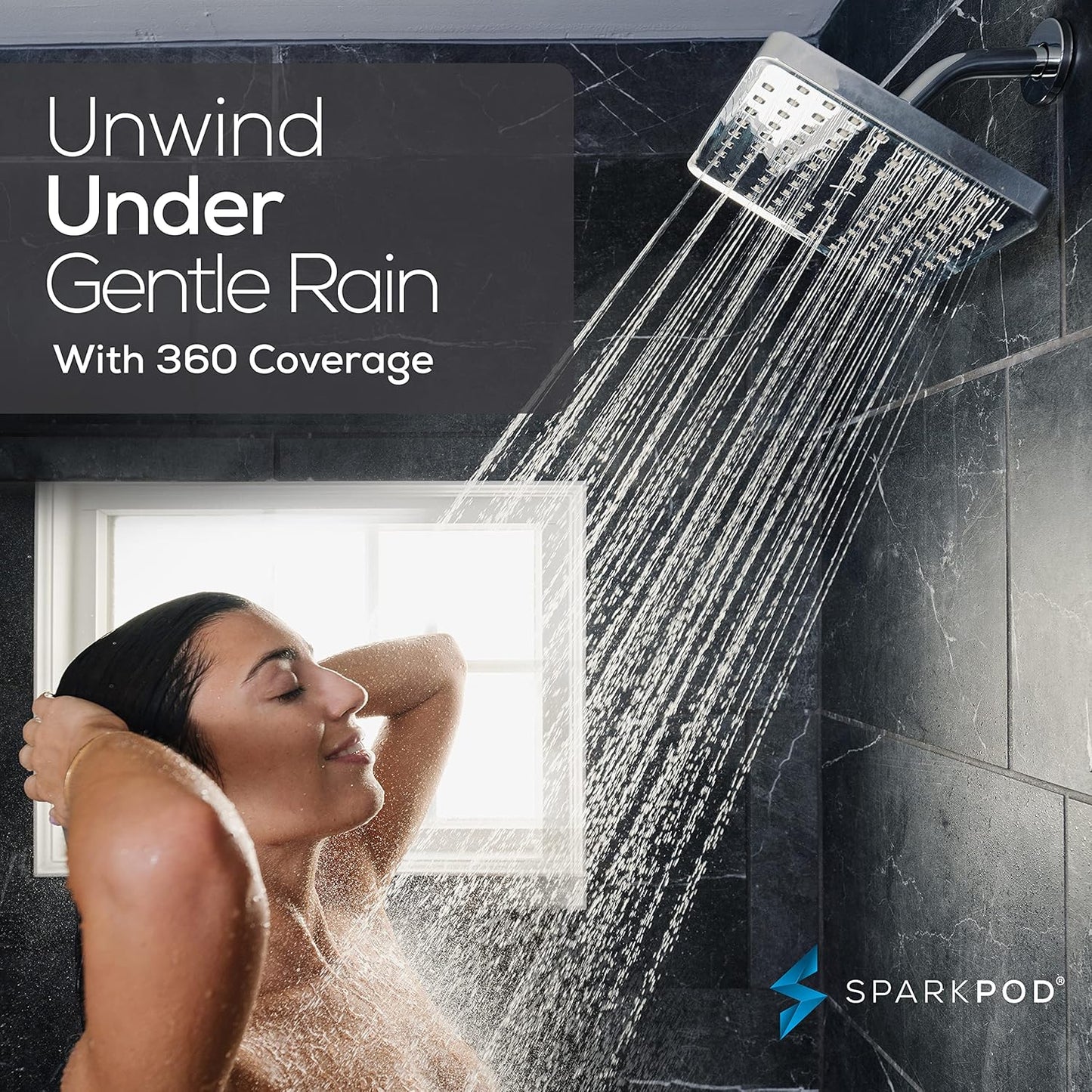 SparkPod Shower Head - High Pressure Rain - Premium Quality Luxury Design - 1-Min Install - Easy Clean Adjustable Replacement for Your Bathroom Shower Heads (Luxury Polished Chrome, 6 Inch Round)
