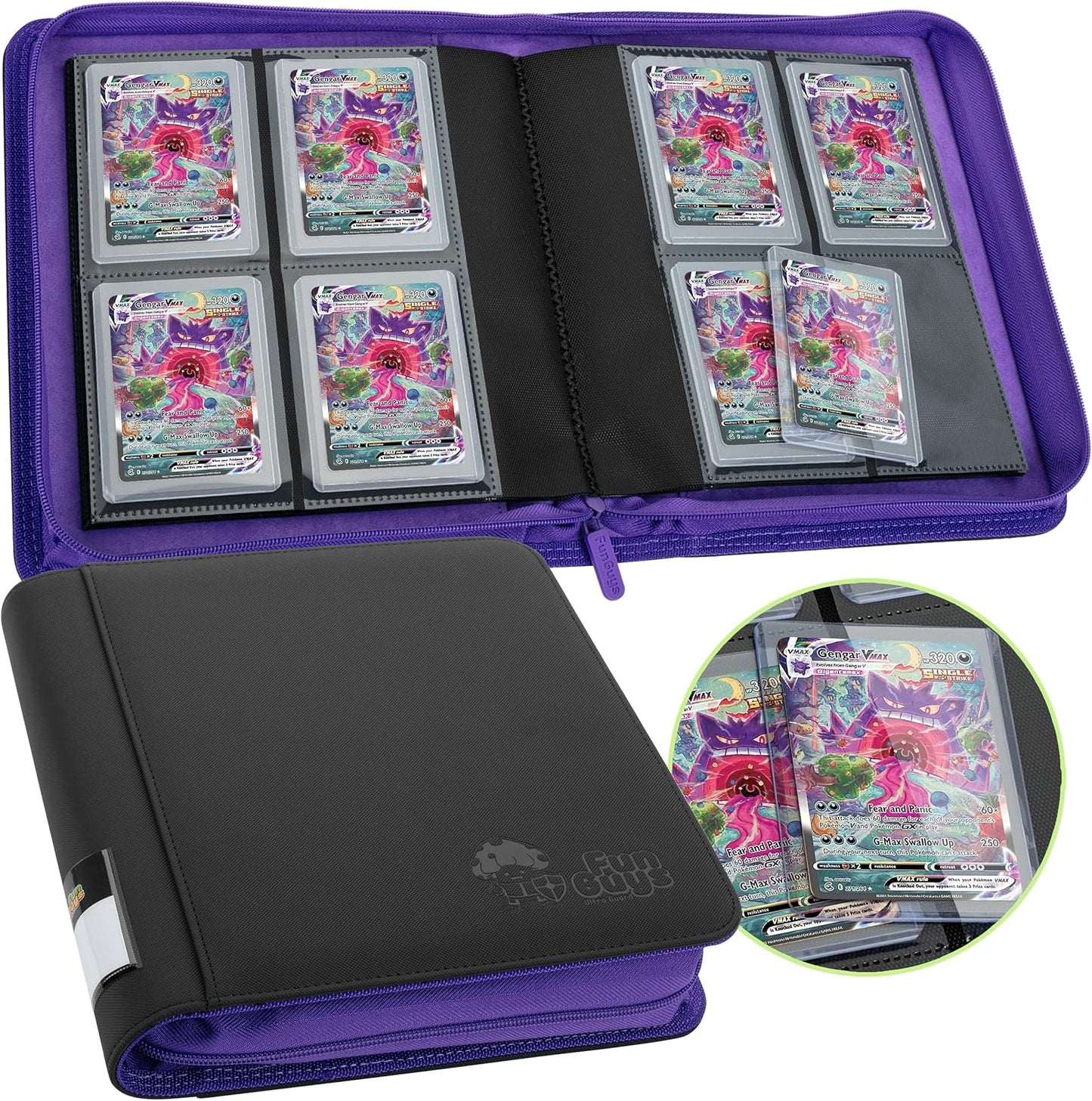 FunGuys Toploader Binder, Trading Card Binder Storage,128 4 Pocket Top Loader Pokemon Binder, Card Collection Yugioh Cards, MTG, TCG, Folders for Trading Cards
