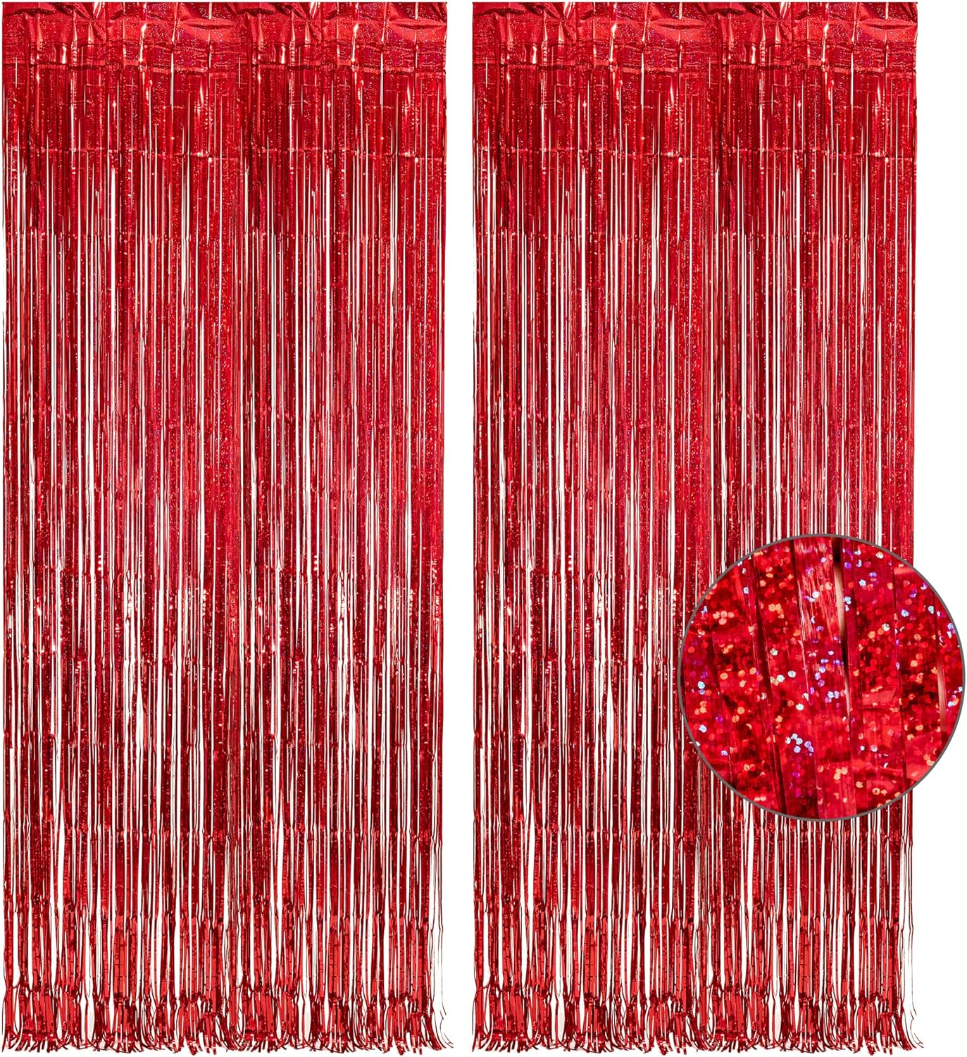 GREATRIL Iridescent Party Tinsel Fringe Backdrop Decorations - Holographic Foil Streamers Curtain for Mermaid/Under The Sea/Frozen/Ocean/Disco/Birthday Themed 3.2ft x 6.5ft - 2 PCS