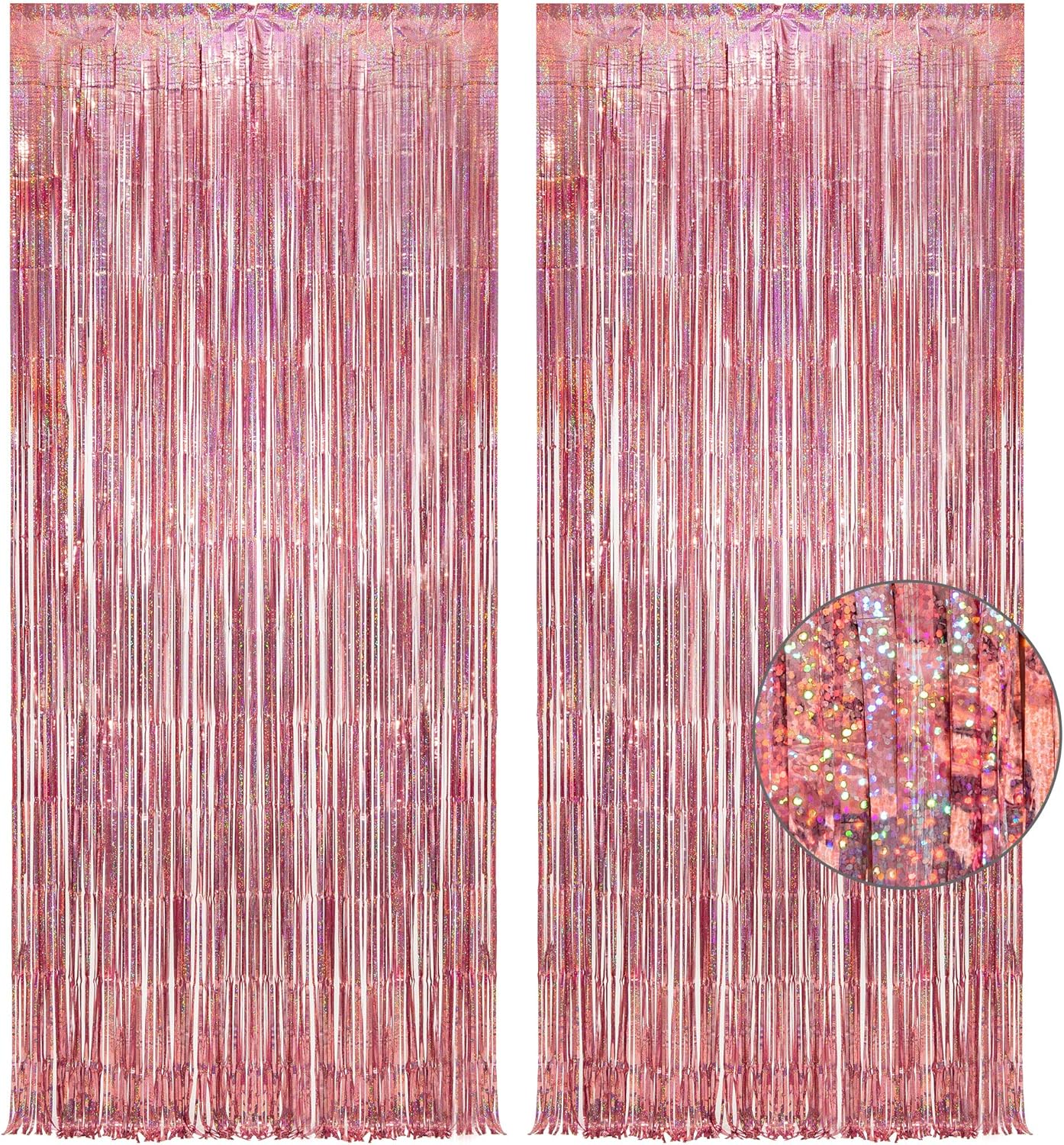 GREATRIL Iridescent Party Tinsel Fringe Backdrop Decorations - Holographic Foil Streamers Curtain for Mermaid/Under The Sea/Frozen/Ocean/Disco/Birthday Themed 3.2ft x 6.5ft - 2 PCS