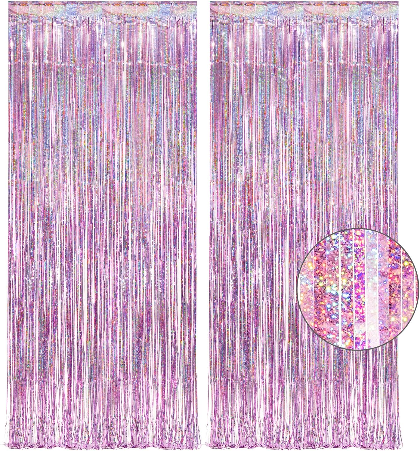 GREATRIL Iridescent Party Tinsel Fringe Backdrop Decorations - Holographic Foil Streamers Curtain for Mermaid/Under The Sea/Frozen/Ocean/Disco/Birthday Themed 3.2ft x 6.5ft - 2 PCS