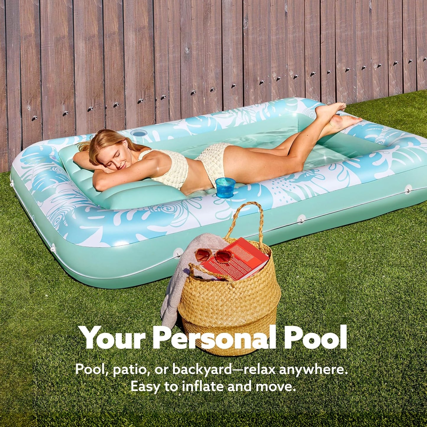 Sloosh Inflatable Tanning Pool Lounger Float-XL, 85" x 57" Extra Large Suntan Sun Tan tub for Adults, Bed Blow up, Raft Lounge Floatie, XL-Blue