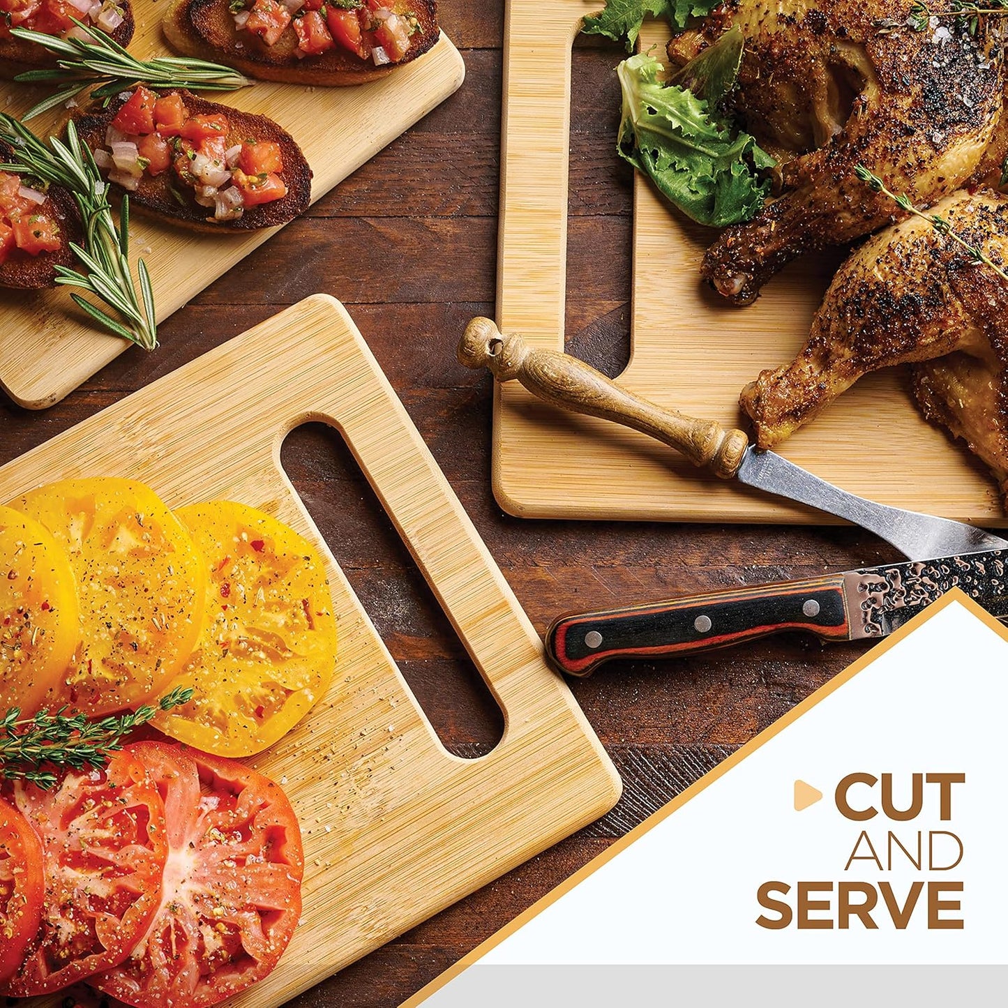 Bamboo Cutting Board Set - 3 Piece Wooden Cutting Board, 3 Assorted Sizes of Bamboo Wood Cutting Boards for Kitchen - Chopping Board for Food Prep, Chopping, Carving Meat, Fruits, Vegetables