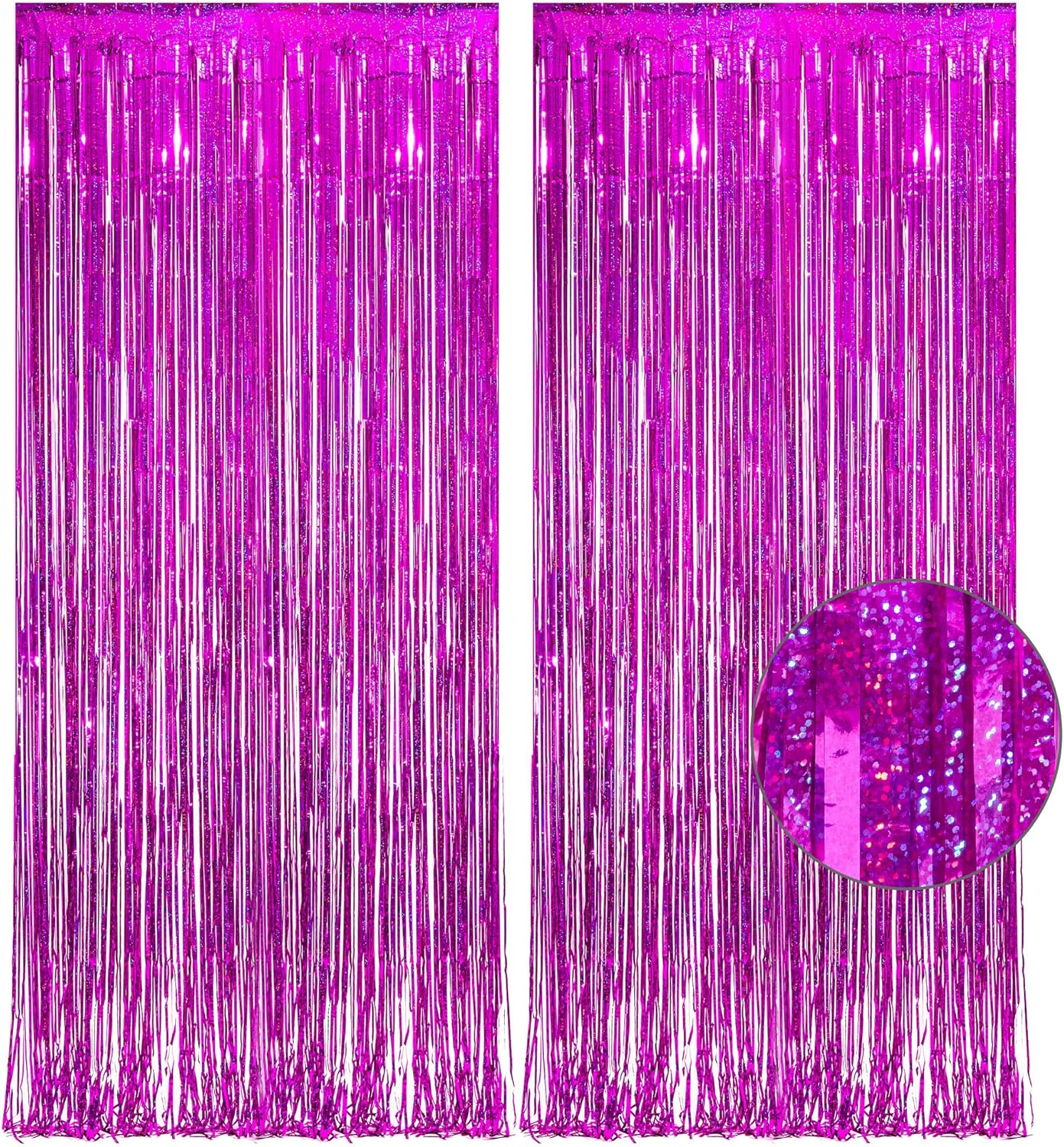 GREATRIL Iridescent Party Tinsel Fringe Backdrop Decorations - Holographic Foil Streamers Curtain for Mermaid/Under The Sea/Frozen/Ocean/Disco/Birthday Themed 3.2ft x 6.5ft - 2 PCS