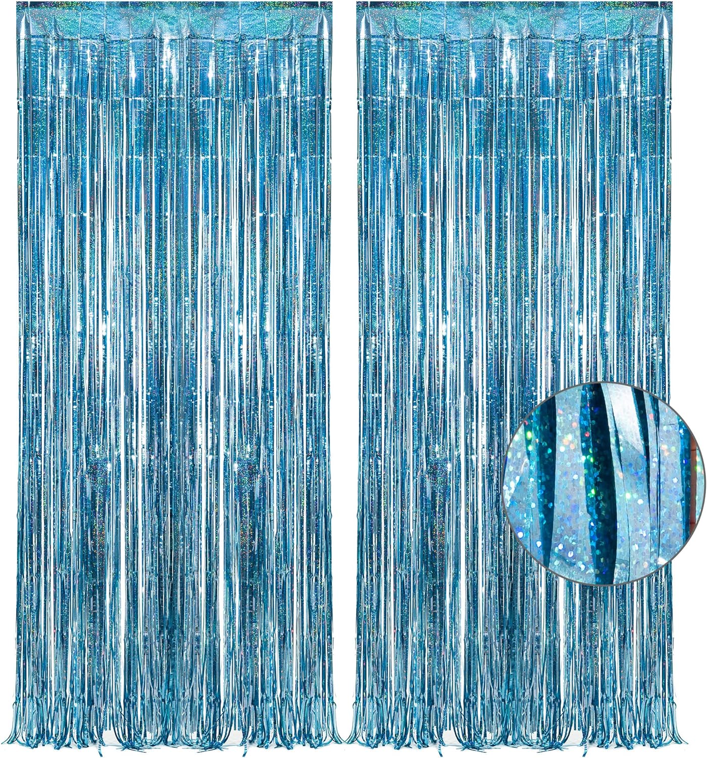 GREATRIL Iridescent Party Tinsel Fringe Backdrop Decorations - Holographic Foil Streamers Curtain for Mermaid/Under The Sea/Frozen/Ocean/Disco/Birthday Themed 3.2ft x 6.5ft - 2 PCS