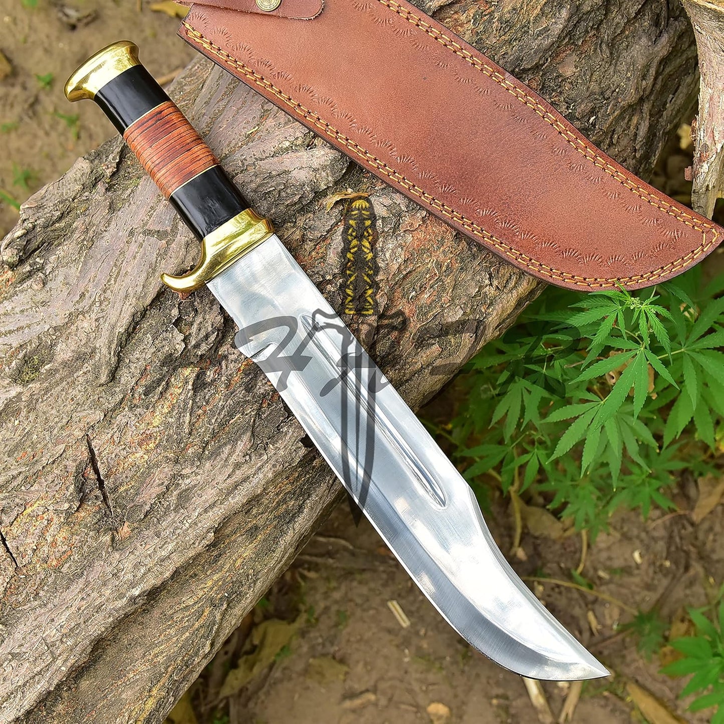 KE-0547-HK D 2 Steel Custom And Handmade 18" Buffalo Horn Handle Large Bowie Knife - Grand Couteau Bowie - Couteaux de Chasse Personnalisés - Couteau de Chasse Fait Main