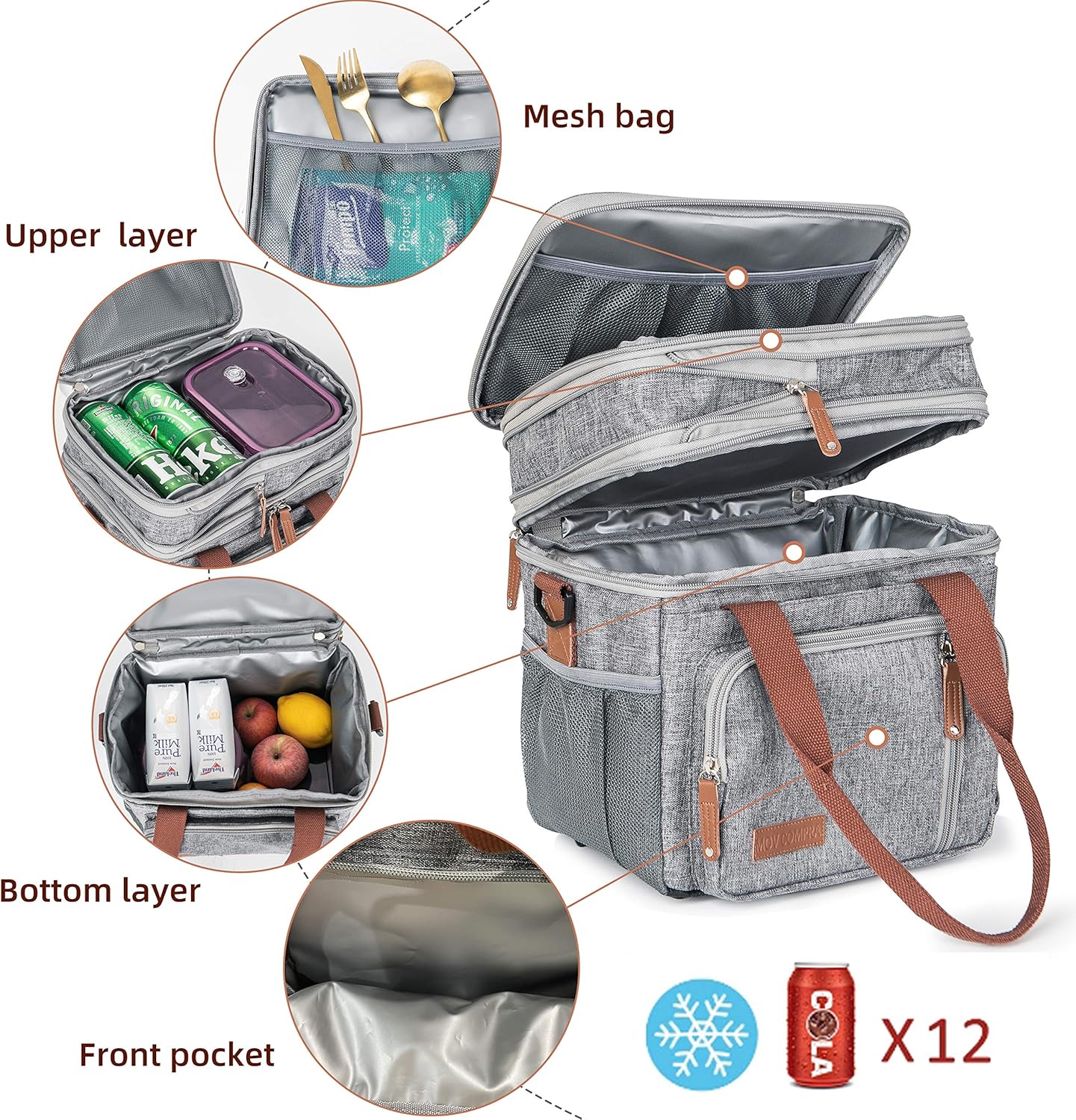 Lunch Bag Women Insulated Lunch Box for Work, Purple Expandable Large Lunch Bags, Leakproof Double Deck Lunch Box Cooler Bag(Purple)