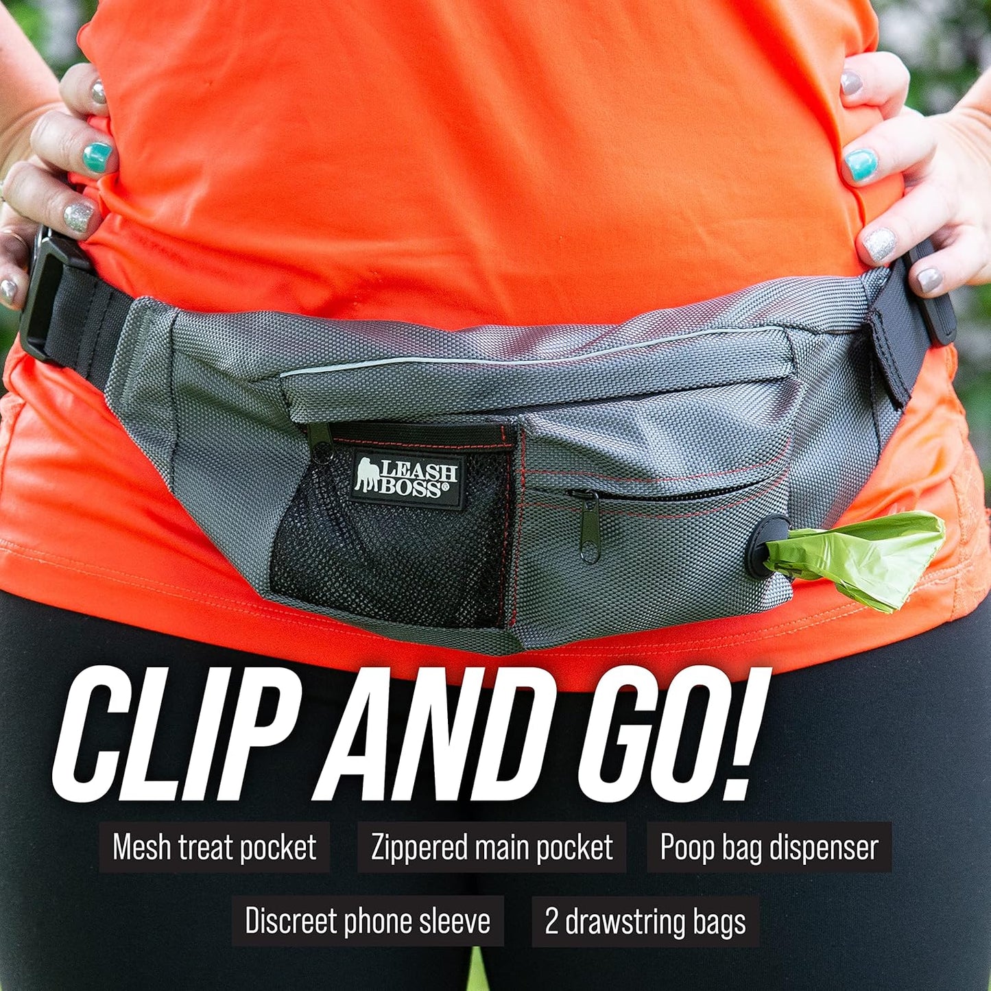 Leashboss Dog Treat Pouch for Training | Training Treat Pouches for Pet Training | Treat Bag for Dog Training | Portable Kibble Snack Container for Pets | Fanny Pack Waist Belt Transport On The Go