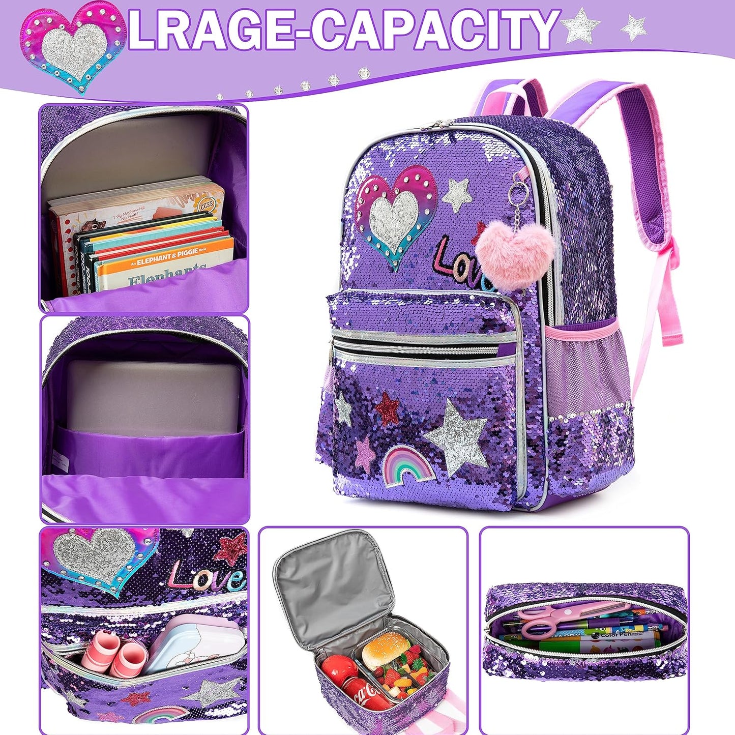 Cute Backpack for Girls School Backpacks with Lunch Box for Elementary
