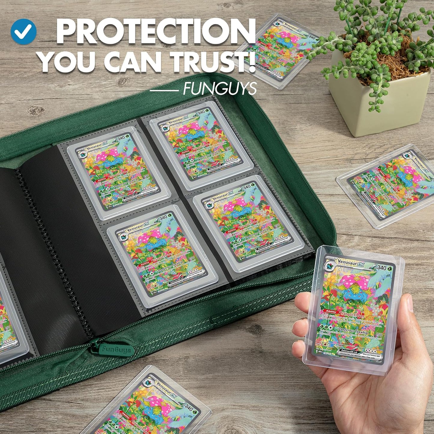 FunGuys Toploader Binder, Trading Card Binder Storage,128 4 Pocket Top Loader Pokemon Binder, Card Collection Yugioh Cards, MTG, TCG, Folders for Trading Cards