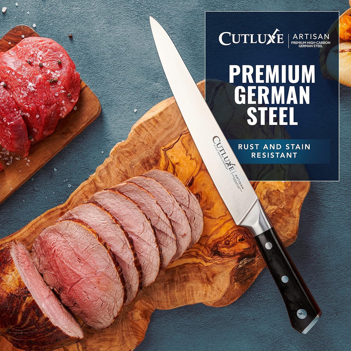 Cutluxe Butcher Knife – 10″ Cimeter Breaking Knife, Razor Sharp Forged High Carbon German Steel, Full Tang Carving Knife, Ergonomic Handle Design – Artisan Series - PuriLite