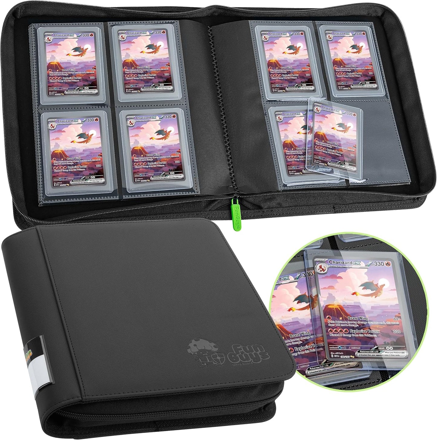 FunGuys Toploader Binder, Trading Card Binder Storage,128 4 Pocket Top Loader Pokemon Binder, Card Collection Yugioh Cards, MTG, TCG, Folders for Trading Cards