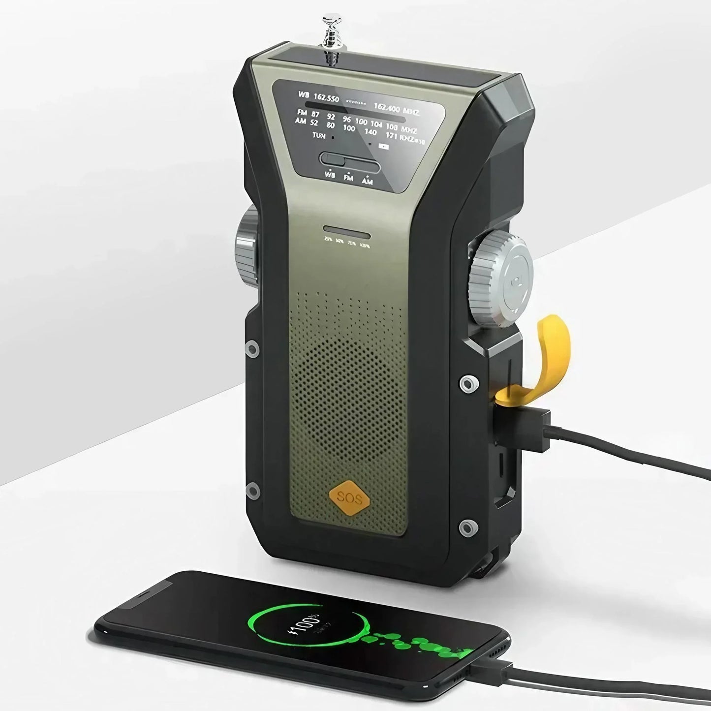 Purilite Select Emergency Weather Radio – AM/FM/WB Hand Crank Solar Radio with 2000mAh Power Bank, LED Flashlight, and SOS Alert (Style A – Green)