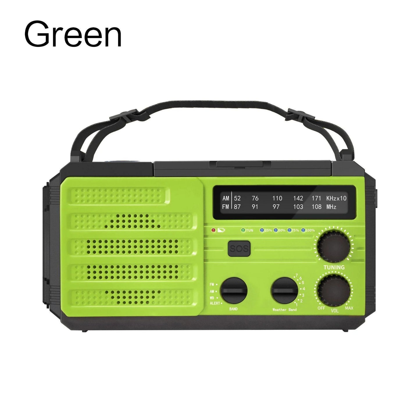 Purilite Select Emergency Weather Radio – AM/FM/WB Hand Crank Solar Radio with 2000mAh Power Bank, LED Flashlight, and SOS Alert (Style A – Green)
