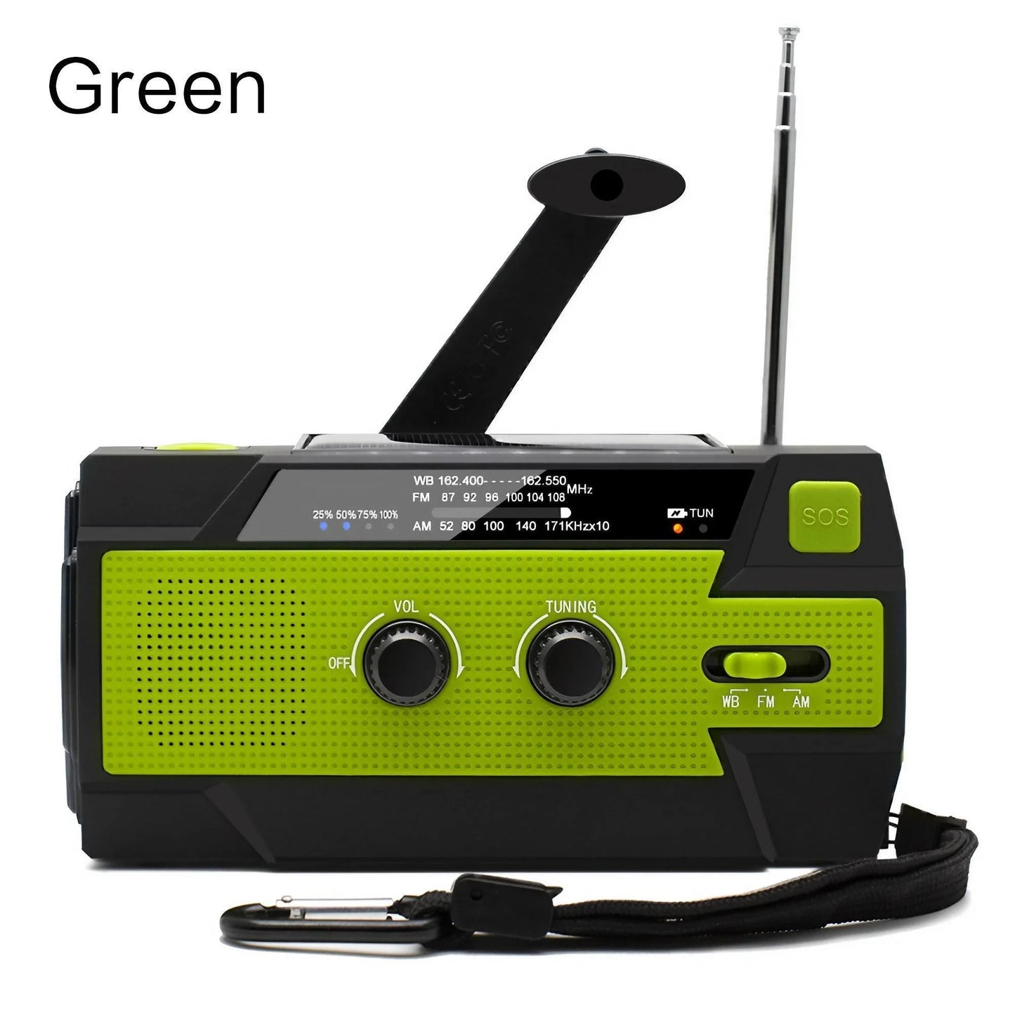 Purilite Select Emergency Weather Radio – AM/FM/WB Hand Crank Solar Radio with 2000mAh Power Bank, LED Flashlight, and SOS Alert (Style A – Green)