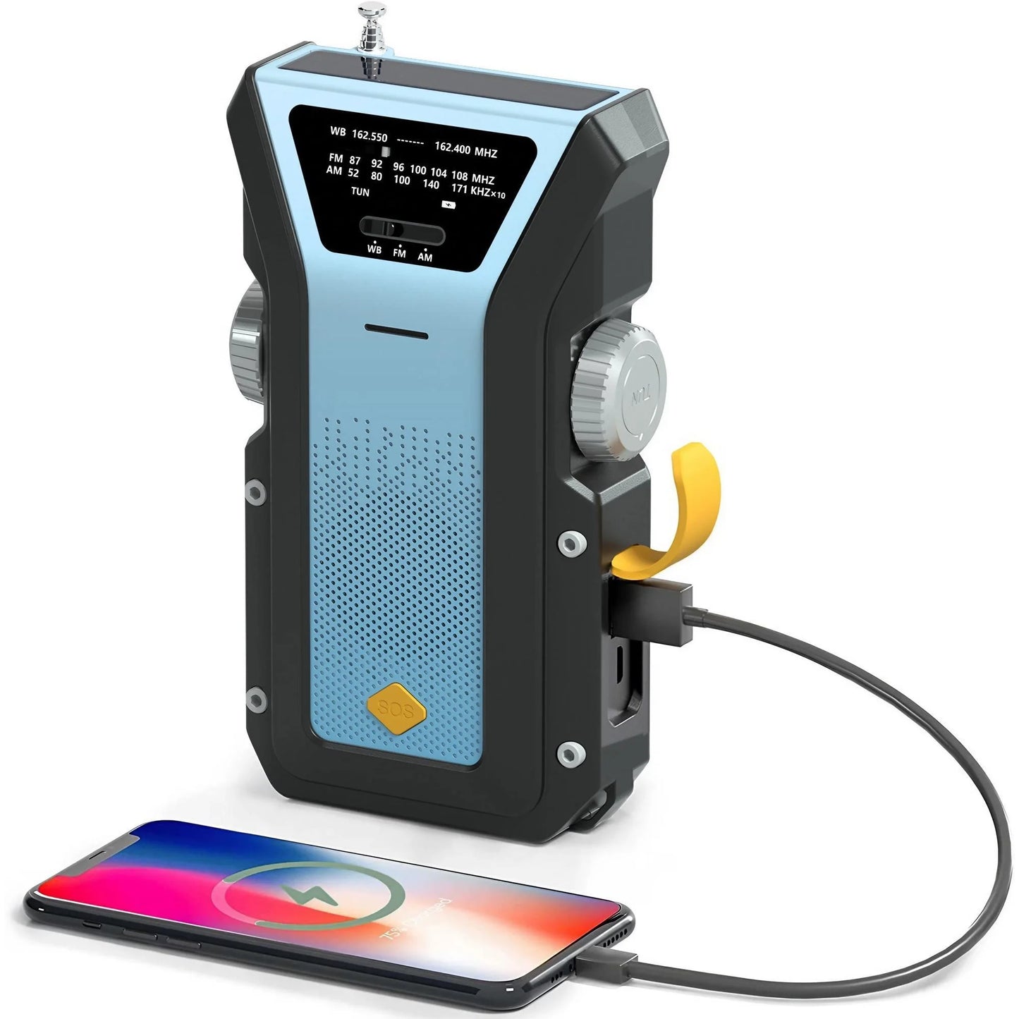 Purilite Select Emergency Weather Radio – AM/FM/WB Hand Crank Solar Radio with 2000mAh Power Bank, LED Flashlight, and SOS Alert (Style A – Green)