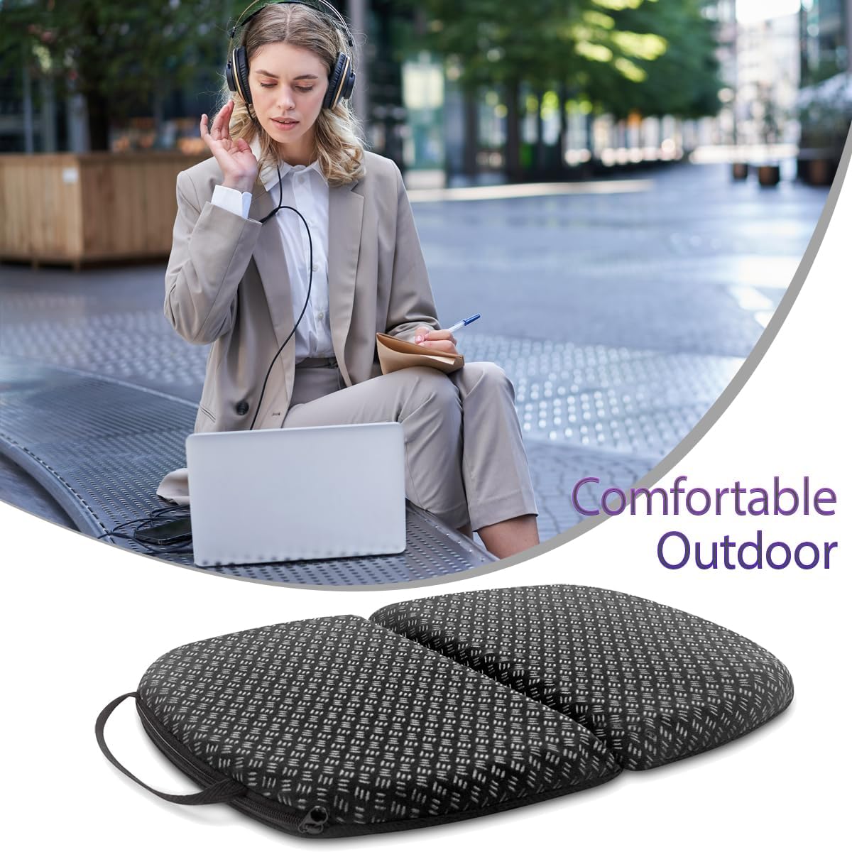 Foldable Airy Cooling Gel Seat Cushion | Portable Honeycomb Chair Pad for Travel, Office, Stadium & Car | Pressure Relief Seat Cushion | 0.9-Inch Thick Black