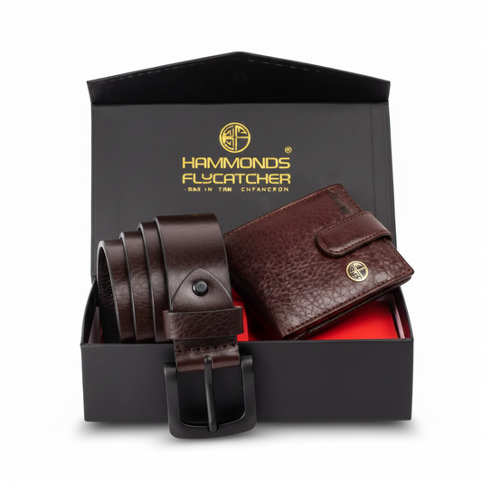HAMMONDS FLYCATCHER Premium Men's Gift Set – 100% Pure Cow Leather Wallet and Belt Combo with Luxury Gift Box - PuriLite