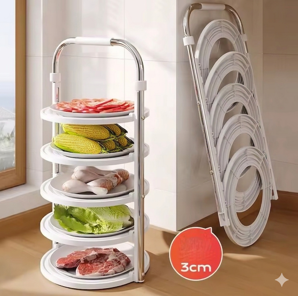 Purilite Select Foldable Kitchen Vegetable Storage Rack Multi Layer Organizer – Space Saving Plastic Storage Shelf for Fruits, Vegetables and Kitchen Essentials - PuriLite