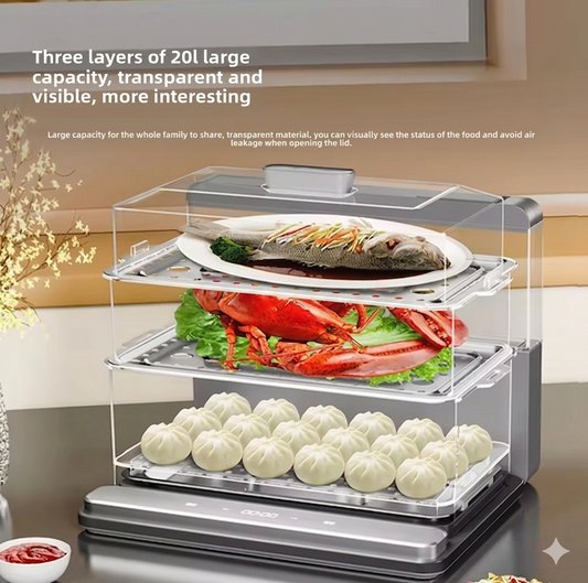 Purilite Select Foldable Electric Steam Cooking Pot Z6, Multi-Layer Food Steamer with Transparent Design, Large Capacity Household Steamer - PuriLite