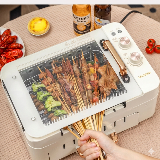 Purilite Select Automatic Rotating Skewers Electric Barbecue Grill, Smokeless Indoor BBQ Oven with Non-Stick Surface for Home Cooking - PuriLite