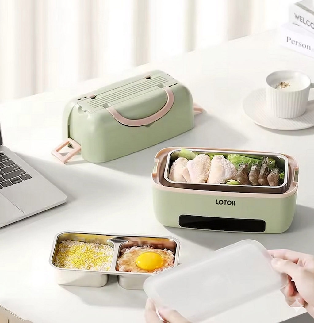 Purilite Select Portable Electric Lunch Box 1.2L – Double Layer Food Warmer with Handle for Office, Travel, and Home Use - PuriLite