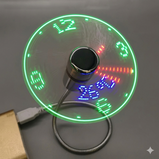 Purilite Select USB LED Clock Fan with Real-Time Temperature Display – Portable Flexible Mini Cooling Fan for Office, Travel & Home - PuriLite