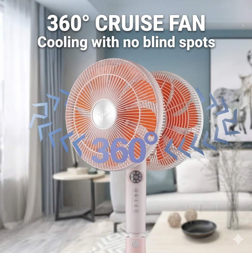 Purilite Select Double Head Floor Fan – 360° Rotating Dual Fan with Remote Control, High Power Airflow and Multi-Speed Settings - PuriLite