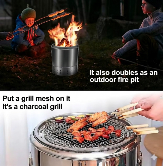 Purilite Select Stainless Steel Charcoal Grill Portable Wrap-Around BBQ Grill, Smokeless Cooking Grate for Camping and Outdoor Barbecue - PuriLite