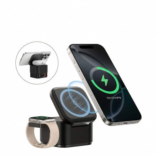 Purilite Select MagPro 2-in-1 Magnetic Wireless Charger 25W Fast Charging Dock for Smartphone and Smartwatch – Cosmic Black - PuriLite