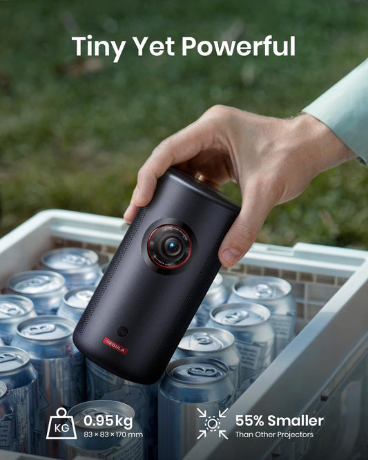 NEBULA Capsule 3 Laser Projector, Upgraded with Google TV and Official Netflix, Mini Smart TV Projector with Wi-Fi, Outdoor Portable Projector, Dolby Digital, 120-Inch Screen, 2.5H Built-in Battery