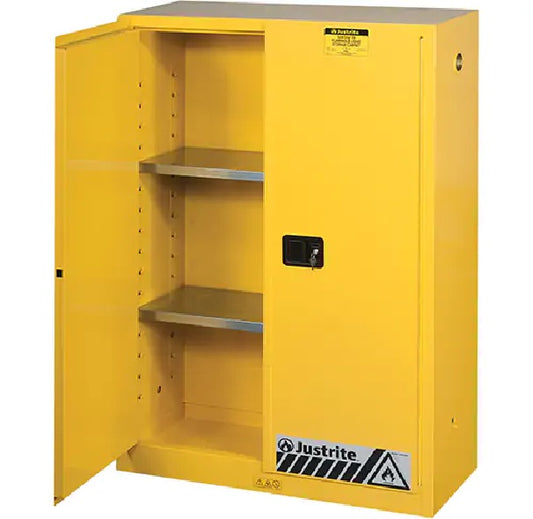 Justrite 894500 Sure-Grip EX Flammable Safety Cabinet, 2 Door, Manual Close, Dimensions (H x W x D): 65 x 43 x 18 inch (1651 x 1092 x 457 mm); 45 gal. (170L)
