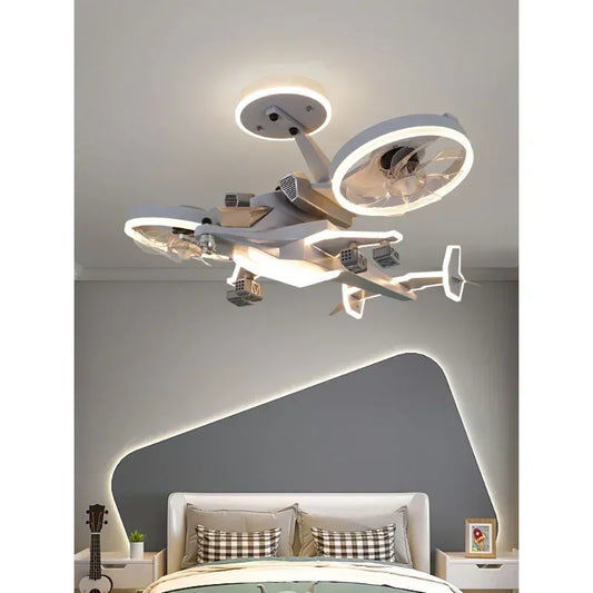 Purilite Select Aircraft Ceiling Fan Light – Decorative LED Ceiling Lamp with Remote Control for Children's Bedroom, Playroom and Study Space