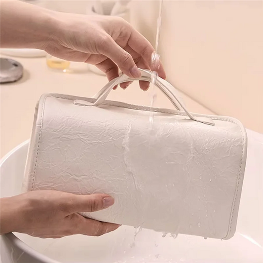 Purilite Select Premium PU Leather Travel Toiletry Bag – Hanging Makeup Organizer with Detachable Compartments – 4-in-1 Travel Makeup Bag