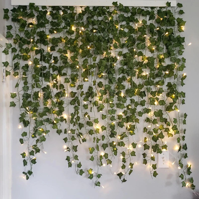 Purilite Select LED Silk Leaf Ivy Vine String Lights – 2M/5M/10M Artificial Green Garland | Hanging Creeper Décor for Home, Garden, Wedding & Party