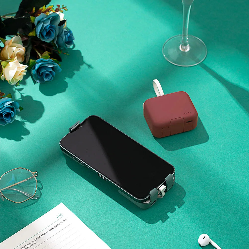 Purilite Select 4000mAh Mini Power Bank Portable Charger with Case Holder | Fast Charging External Battery with Built-in Cables - PuriLite