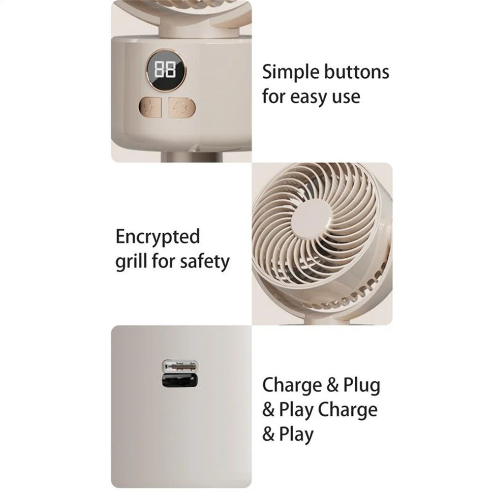 Purilite Select – 3600mAh Rechargeable Camping Fan with Tripod & Auto Head-Shaking