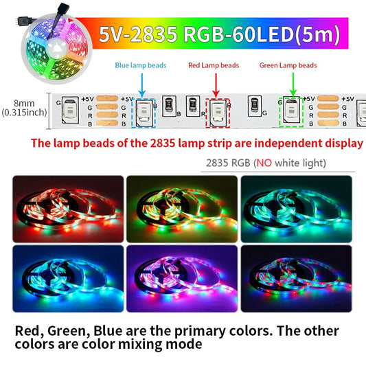Smart Bluetooth Led Strip Lights RGB 2835 5V USB Smart Life App Controlled for Desktop Screen TV BackLight Flexible Diode Tape - PuriLite