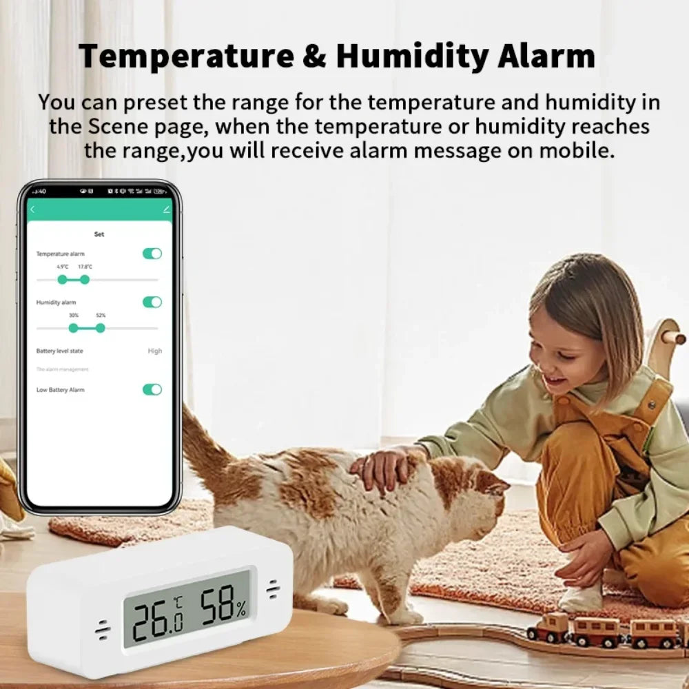 Tuya WiFi Mini Temperature Humidity Smart Home Thermometer Hygrometer w/ App Remote, Alarm, Google Home, Yandex, Alexa.