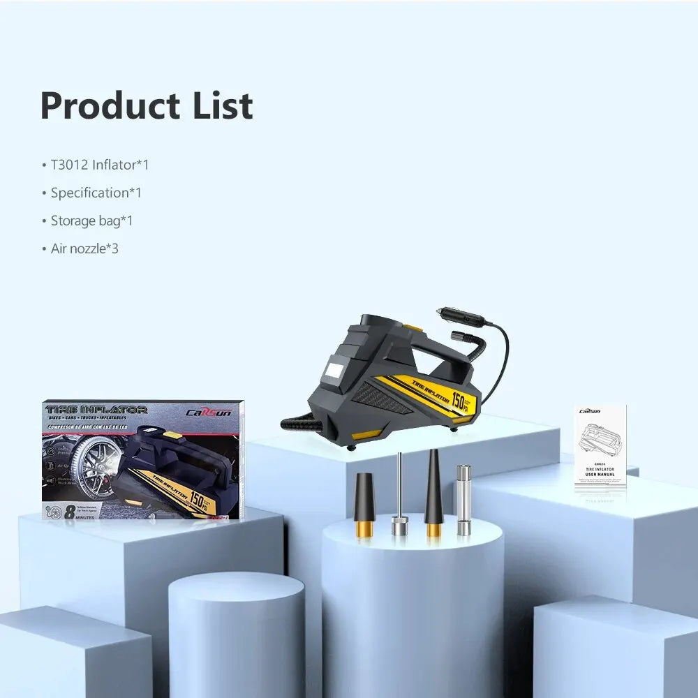 Purilite Select – Corded Portable Car Air Pump | 12V 150PSI Electric Tire Inflator with LED Light