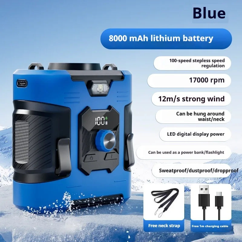 Purilite Select New Portable High-Speed Waist-Mounted Fan for Outdoor Sports & Camping - USB-Rechargeable with Power Bank Function, 8000Amh