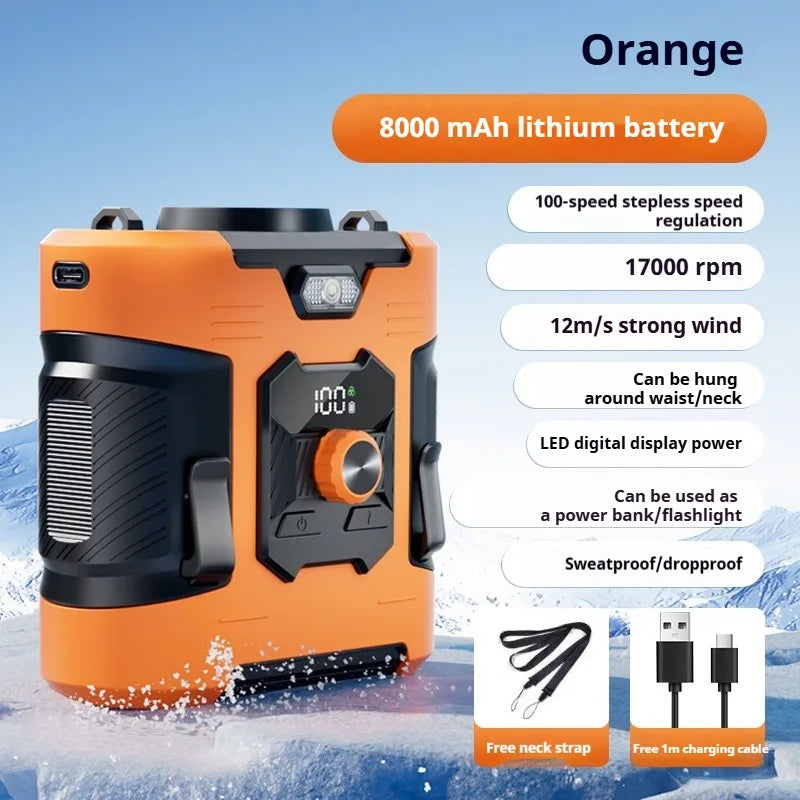 Purilite Select New Portable High-Speed Waist-Mounted Fan for Outdoor Sports & Camping - USB-Rechargeable with Power Bank Function, 8000Amh