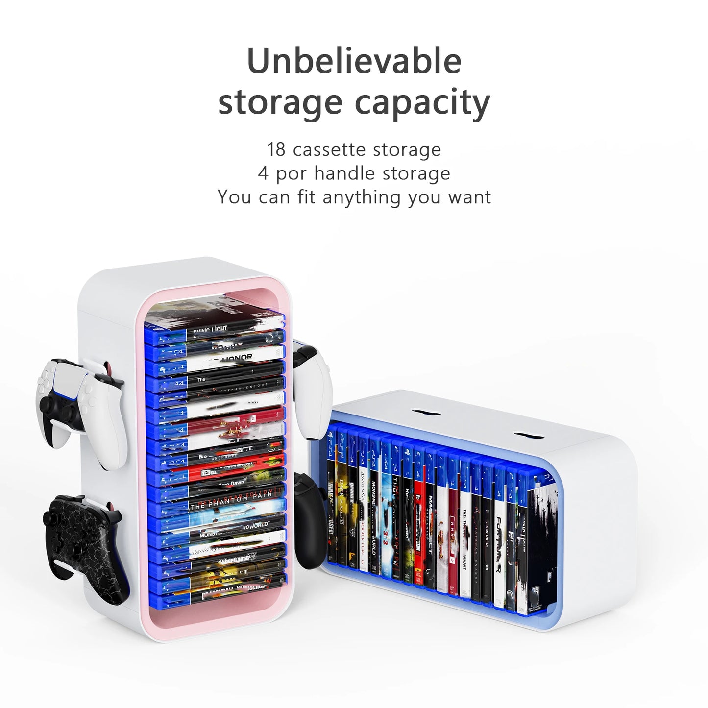 Purilite Select Universal Game Storage Tower – Video Game Disc Organizer Stand for Console Games and Blu-Ray Storage Holds 18 Discs with Accessory Hooks - PuriLite